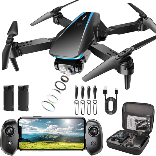 Mini Drone with Camera - Drones for Kids Adults, 1080P HD Foldable Drone with Stable Hover, Auto-Follow, Trajectory Flight, Gravity Control, 90° Adjustable Lens, One Key Take Off/Land, 3D Flip