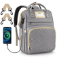 Diaper Bag Backpack, Multifunction Diaper Bag Backpack with Changing Station, USB Charging Port & Foldable Crib, Large Capacity Travel Backpack W/Sunshade&Pacifier Case&Stroller Straps(Blue)
